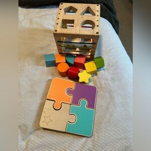 Colorful Wooden Shape Sorter and Puzzle Set